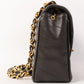 CHANEL Around 1995 Made Chevron Stitch V Flap Turn-Lock Chain Bag Black