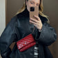 Chanel Red Lambskin Leather Wallet On Chain