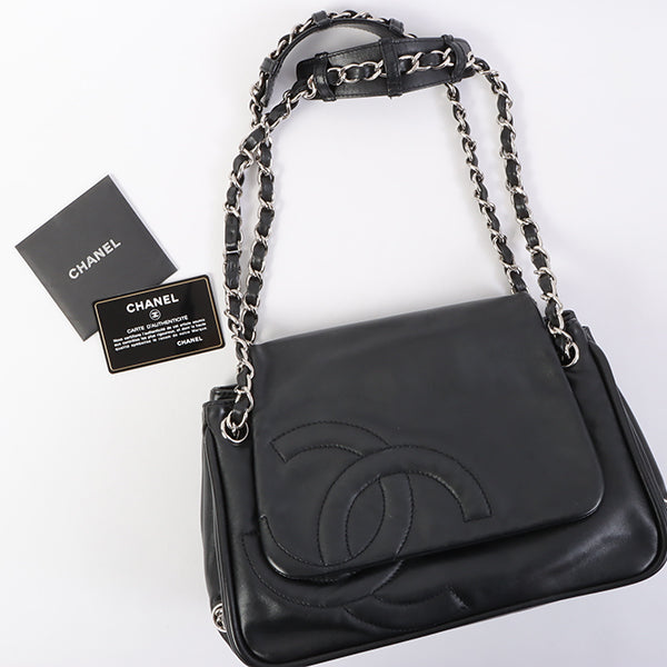 Chanel Around 2007 Made Cc Mark Stitch Chain Shoulder Bag Black