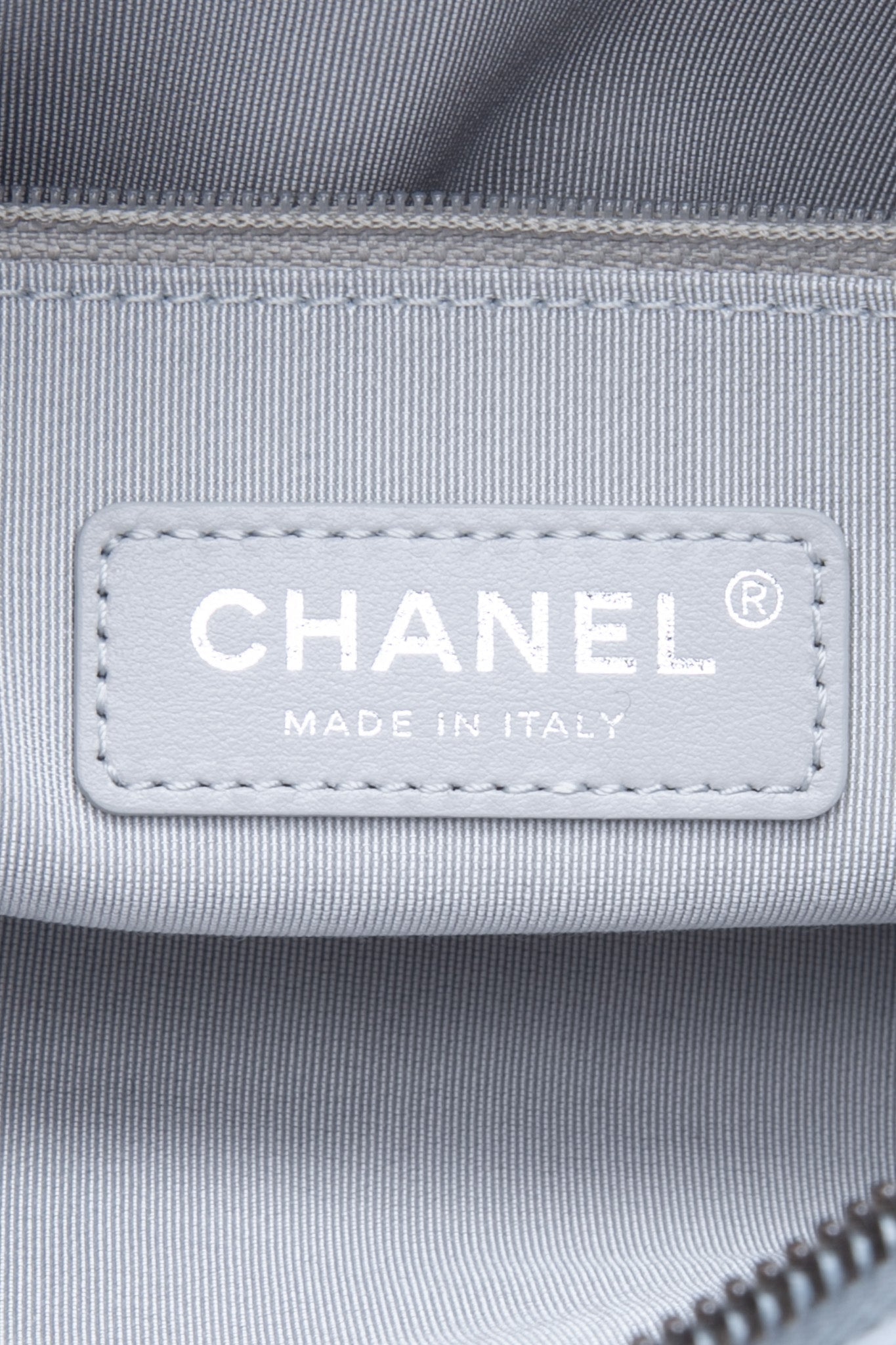 CHANEL Light Gray Calfskin Chain 20s Signature Bowling Crossbody Bag