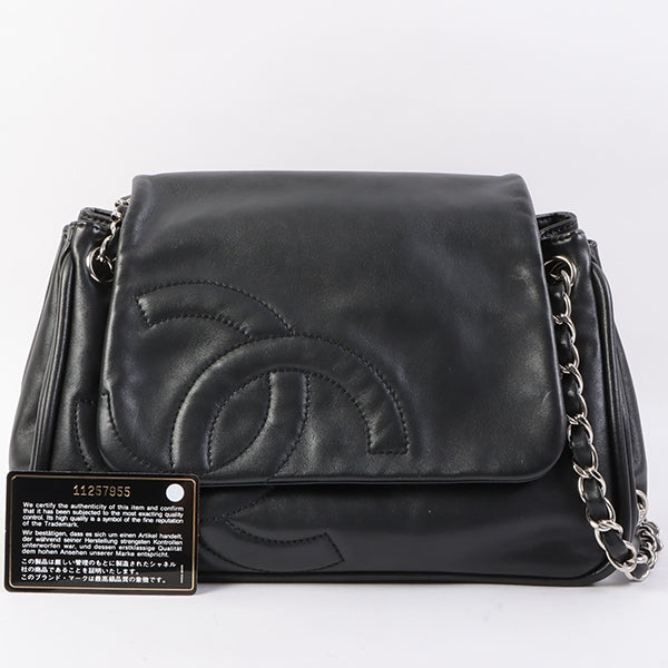 Chanel Around 2007 Made Cc Mark Stitch Chain Shoulder Bag Black