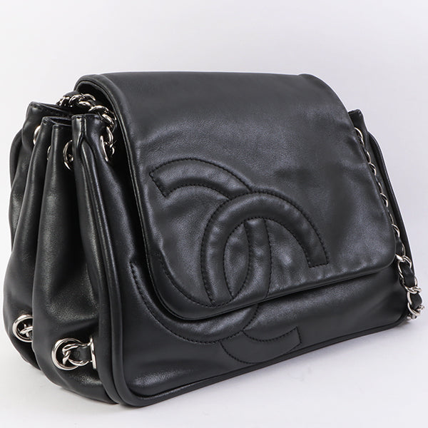 Chanel Around 2007 Made Cc Mark Stitch Chain Shoulder Bag Black