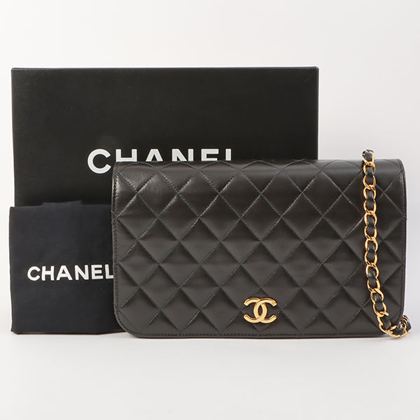 Chanel Around 1998 Made Full Flap Cc Mark Plate Chain Bag Black