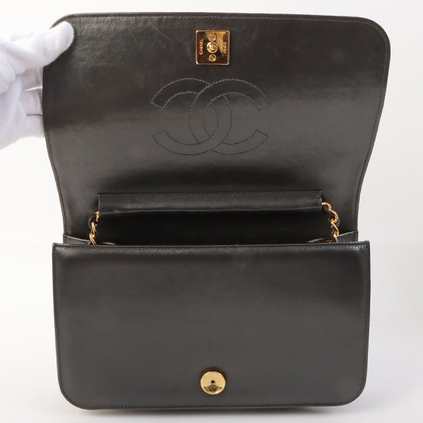 Chanel Around 1998 Made Full Flap Cc Mark Plate Chain Bag Black