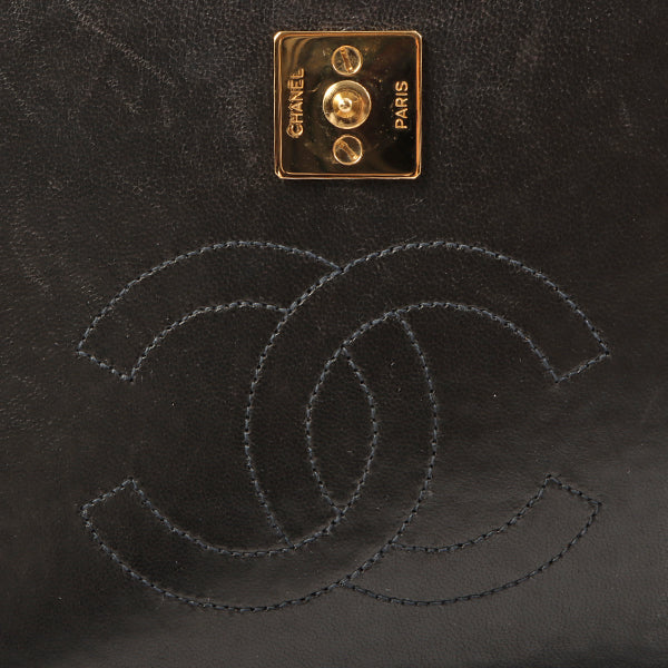 Chanel Around 1998 Made Full Flap Cc Mark Plate Chain Bag Black