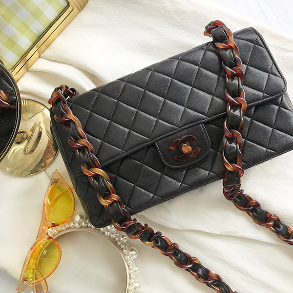 CHANEL Around 1995 Made Tortoiseshell Classic Flap Chain Bag 25Cm Black