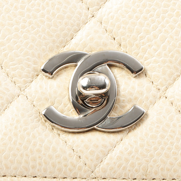 Chanel Around 1997 Made Caviar Skin Turn-Lock Shoulder Bag Ivory