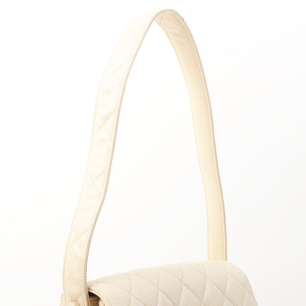 Chanel Around 1997 Made Caviar Skin Turn-Lock Shoulder Bag Ivory