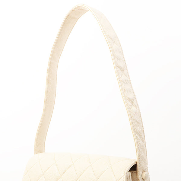 Chanel Around 1997 Made Caviar Skin Turn-Lock Shoulder Bag Ivory