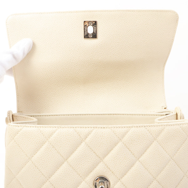Chanel Around 1997 Made Caviar Skin Turn-Lock Shoulder Bag Ivory