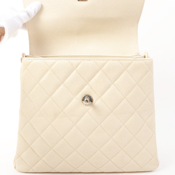 Chanel Around 1997 Made Caviar Skin Turn-Lock Shoulder Bag Ivory