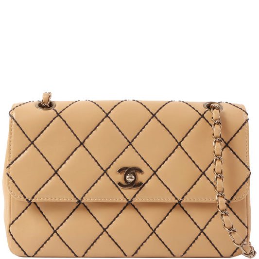 Chanel Around 2000 Made Wild Stitch Straight Flap Turn-Lock Chain Bag Cappuccino Beige