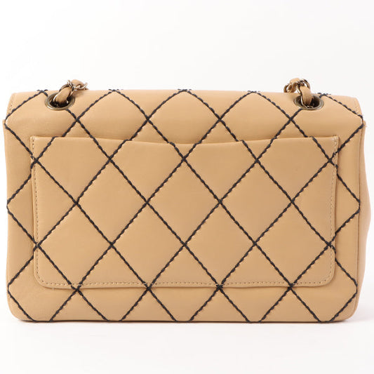 Chanel Around 2000 Made Wild Stitch Straight Flap Turn-Lock Chain Bag Cappuccino Beige