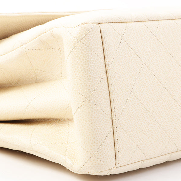 Chanel Around 1997 Made Caviar Skin Turn-Lock Shoulder Bag Ivory
