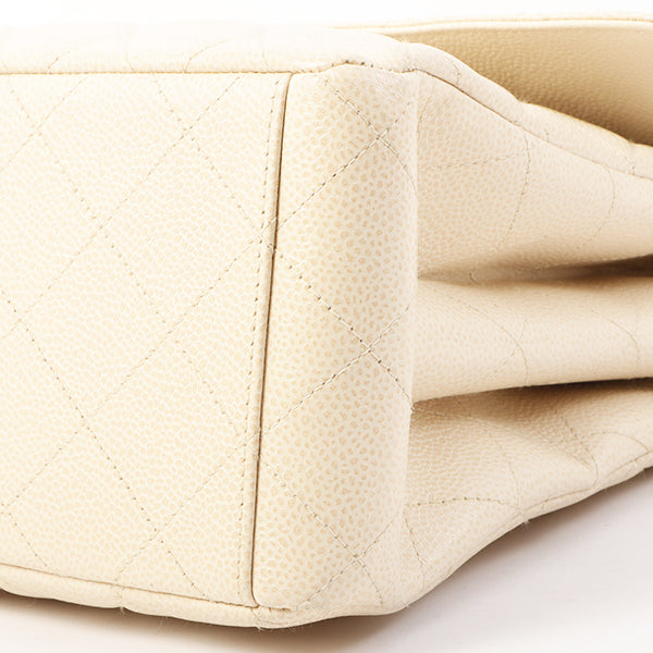 Chanel Around 1997 Made Caviar Skin Turn-Lock Shoulder Bag Ivory