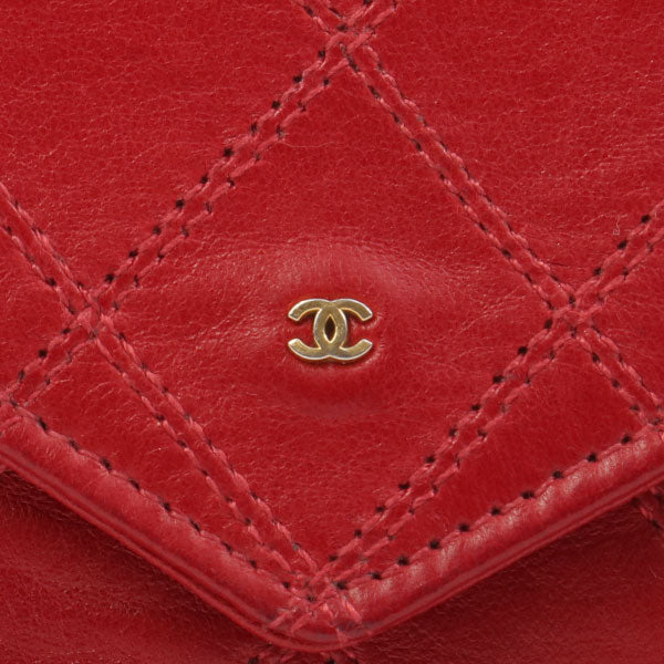 Chanel Around 1990 Made Bicolore Stitch Mini Cc Mark Plate Wallet Red