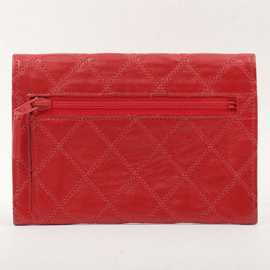 Chanel Around 1990 Made Bicolore Stitch Mini Cc Mark Plate Wallet Red