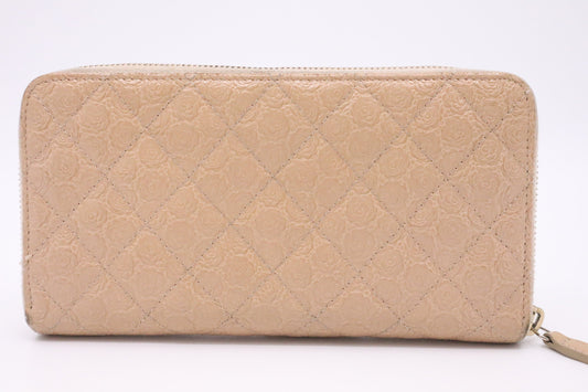 Chanel Long Zippy Wallet in Beige Camelia Matelassé Leather