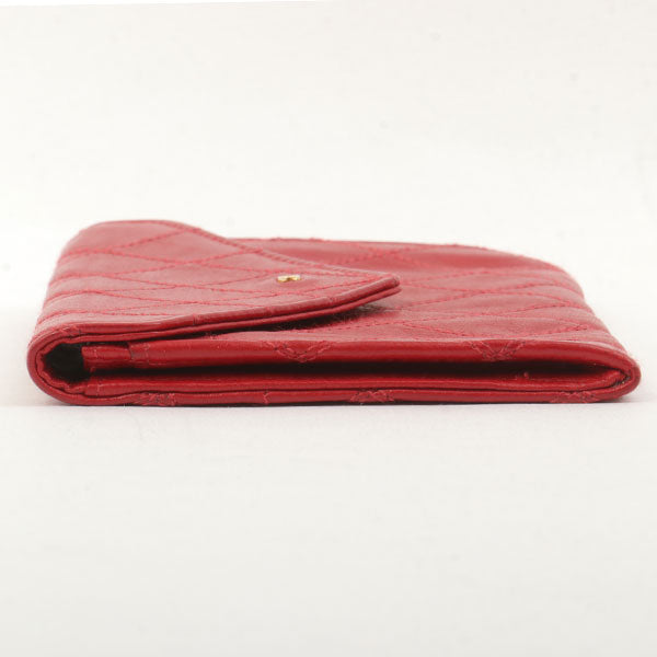 Chanel Around 1990 Made Bicolore Stitch Mini Cc Mark Plate Wallet Red