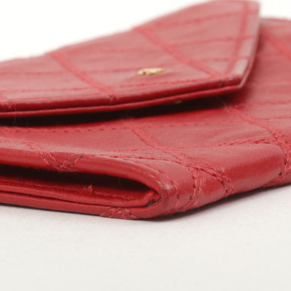 Chanel Around 1990 Made Bicolore Stitch Mini Cc Mark Plate Wallet Red