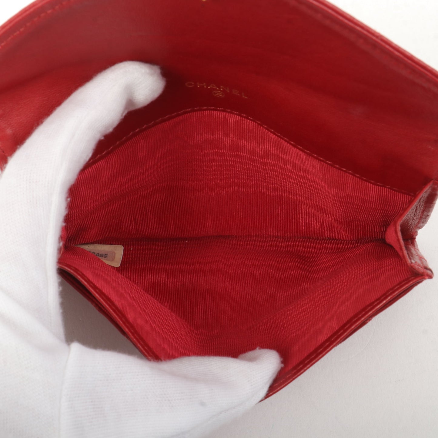 Chanel Around 1990 Made Bicolore Stitch Mini Cc Mark Plate Wallet Red