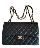 Chanel Classic Flap Jumbo Black Caviar Leather Double Flap with Gold Hardware