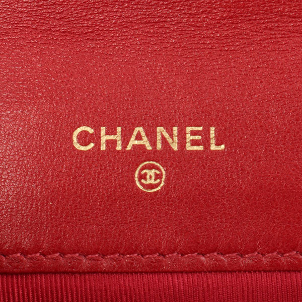 Chanel Around 1990 Made Bicolore Stitch Mini Cc Mark Plate Wallet Red