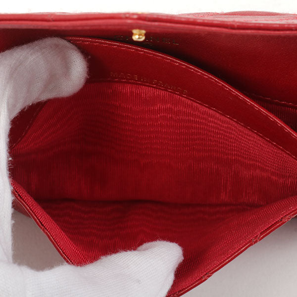 Chanel Around 1990 Made Bicolore Stitch Mini Cc Mark Plate Wallet Red