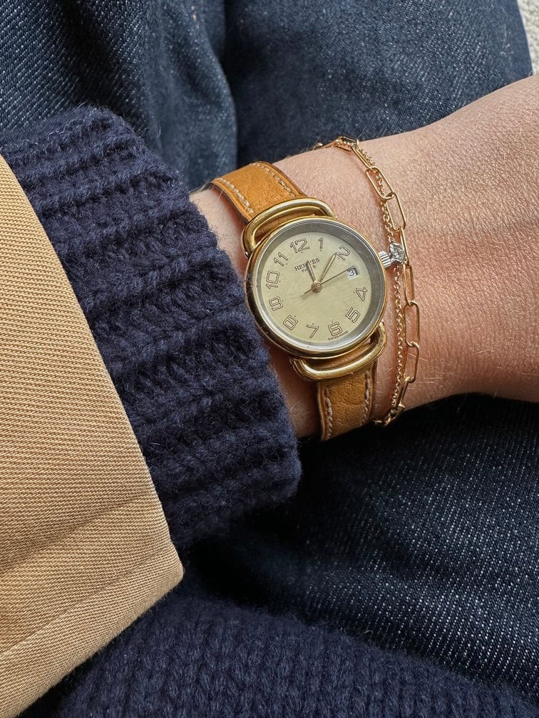 Hermès Pullman Gold Plated Watch With Tan Leather Strap