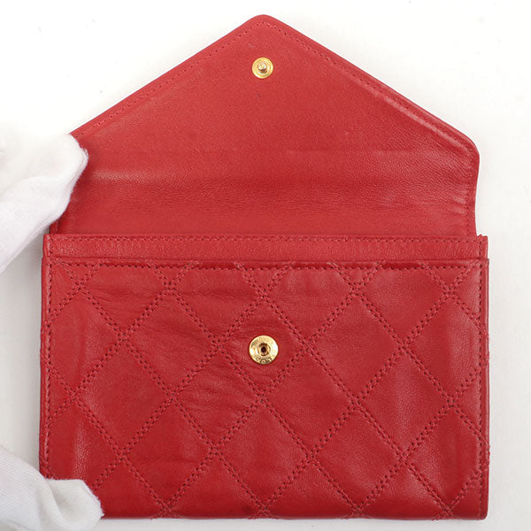 Chanel Around 1990 Made Bicolore Stitch Mini Cc Mark Plate Wallet Red