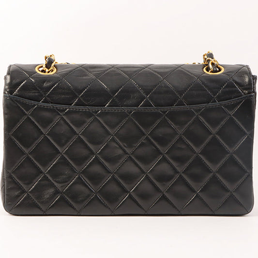 Chanel Around 1990 Made Design Flap Turn-Lock Chain Bag With Pouch Black