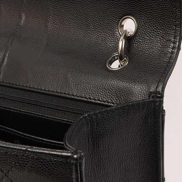 CHANEL Around 1998 Made Soft Caviar Skin Turn-Lock Top Handle Bag Black