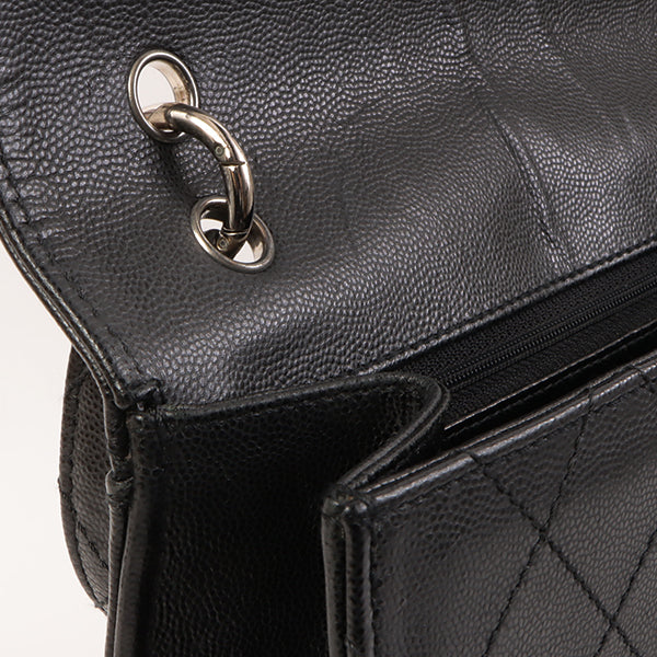 CHANEL Around 1998 Made Soft Caviar Skin Turn-Lock Top Handle Bag Black