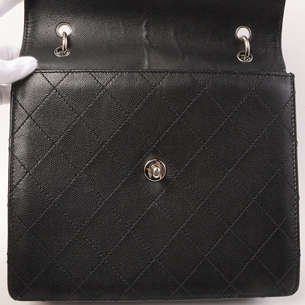 CHANEL Around 1998 Made Soft Caviar Skin Turn-Lock Top Handle Bag Black