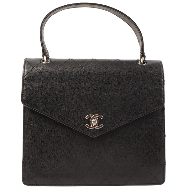 CHANEL Around 1998 Made Soft Caviar Skin Turn-Lock Top Handle Bag Black
