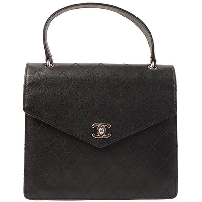 CHANEL Around 1998 Made Soft Caviar Skin Turn-Lock Top Handle Bag Black
