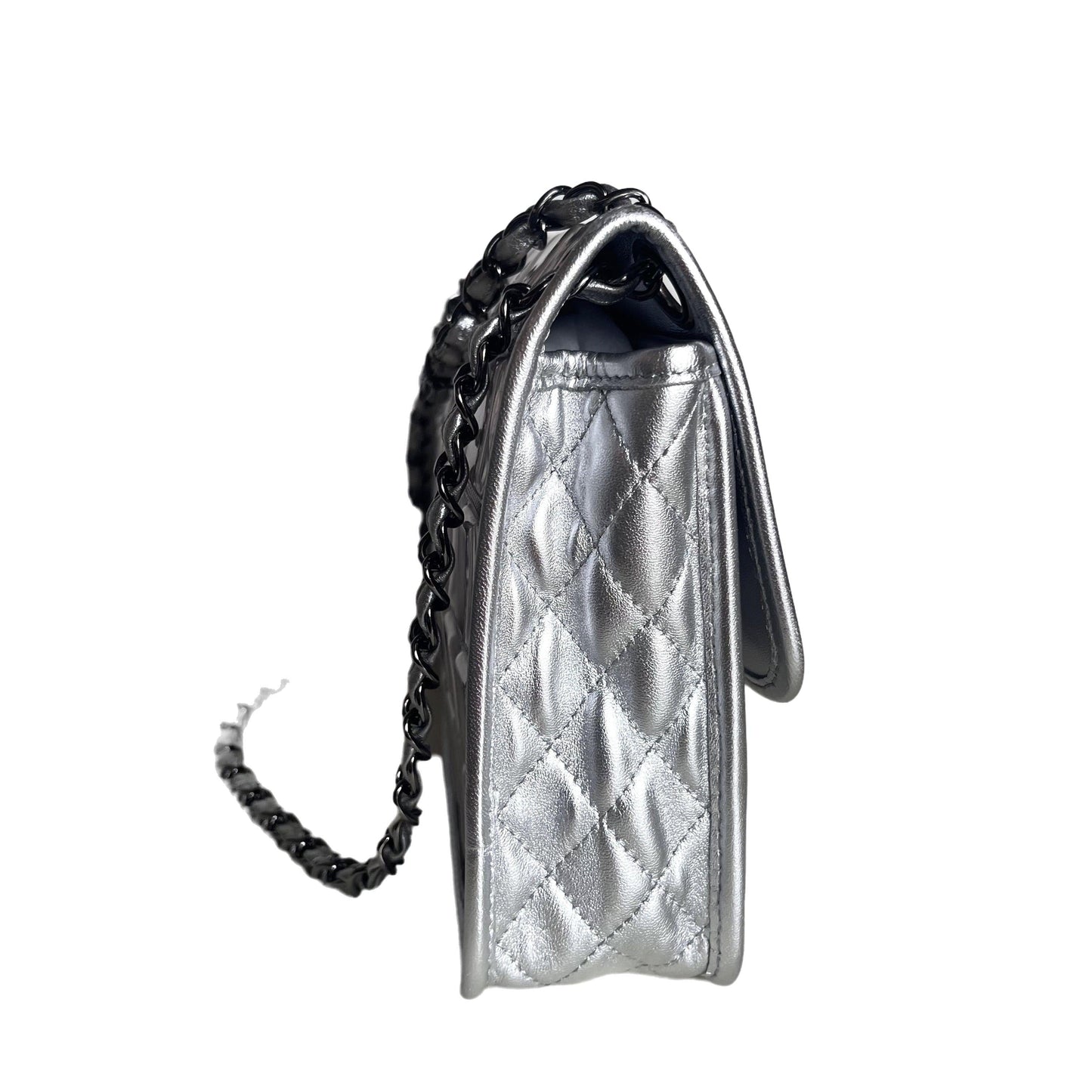 Chanel Ice Cube Chocolate Bar Classic Flap Metallic Silver PVC with Leather