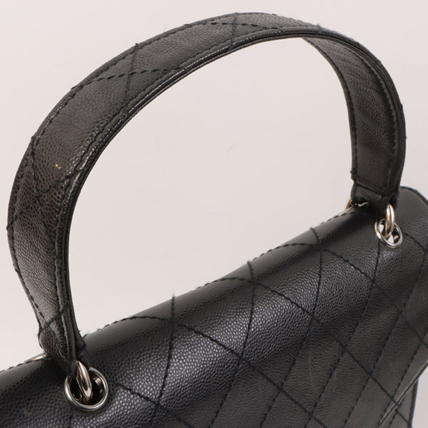 CHANEL Around 1998 Made Soft Caviar Skin Turn-Lock Top Handle Bag Black