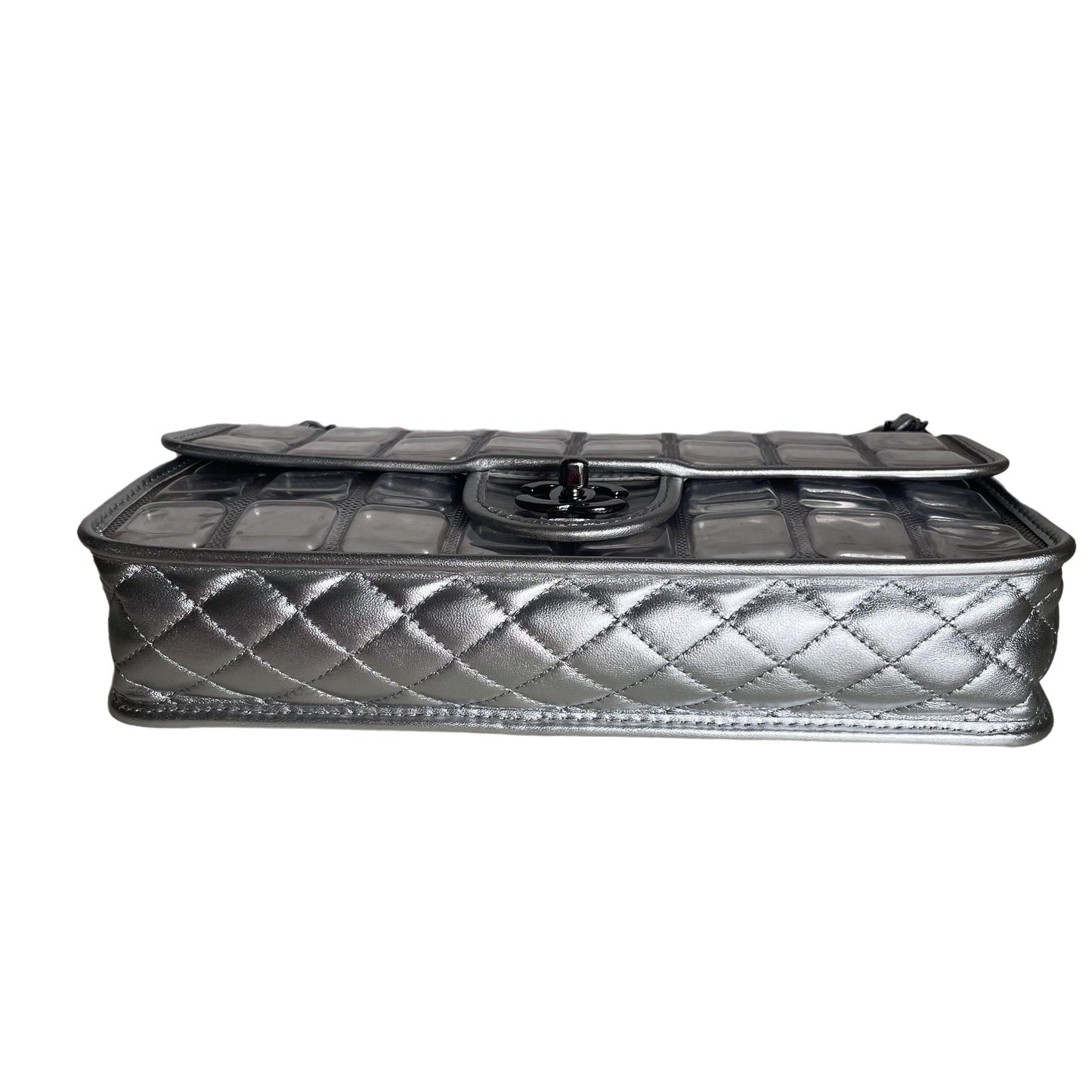 Chanel Ice Cube Chocolate Bar Classic Flap Metallic Silver PVC with Leather