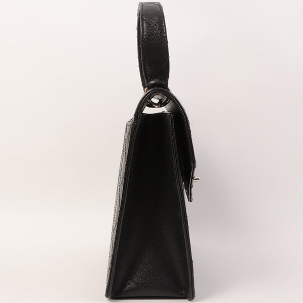 CHANEL Around 1998 Made Soft Caviar Skin Turn-Lock Top Handle Bag Black
