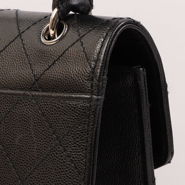 CHANEL Around 1998 Made Soft Caviar Skin Turn-Lock Top Handle Bag Black
