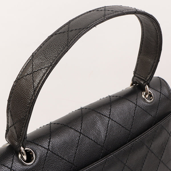 CHANEL Around 1998 Made Soft Caviar Skin Turn-Lock Top Handle Bag Black