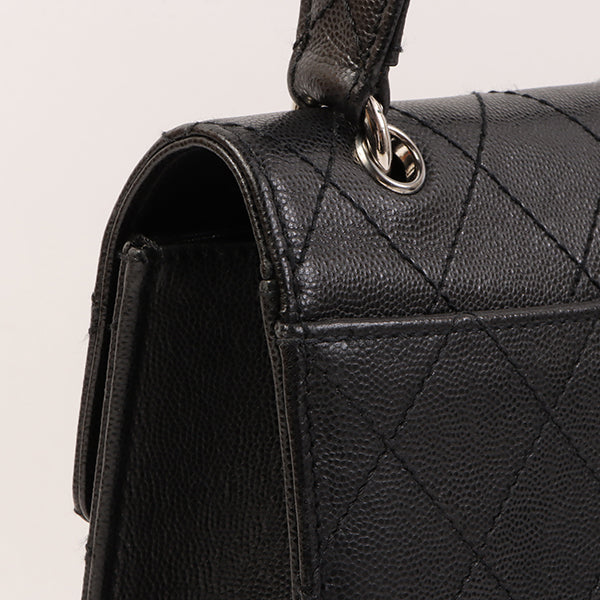 CHANEL Around 1998 Made Soft Caviar Skin Turn-Lock Top Handle Bag Black