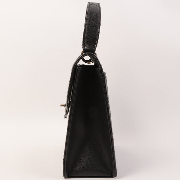 CHANEL Around 1998 Made Soft Caviar Skin Turn-Lock Top Handle Bag Black