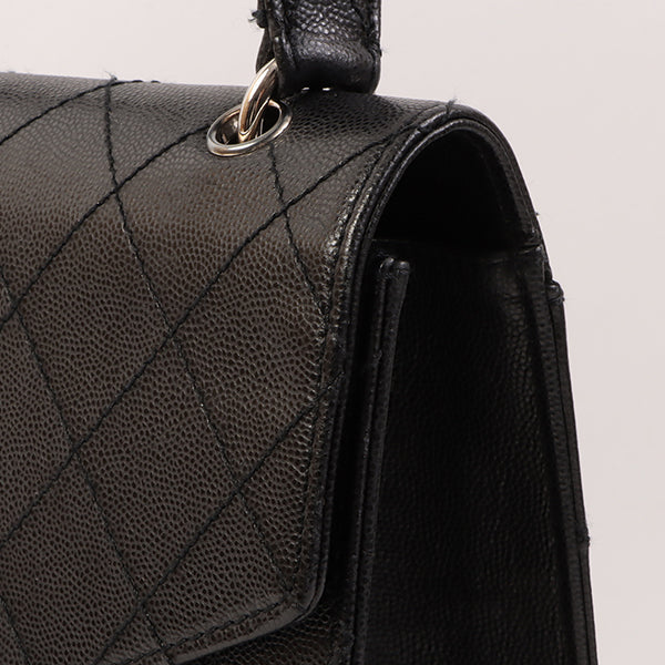 CHANEL Around 1998 Made Soft Caviar Skin Turn-Lock Top Handle Bag Black