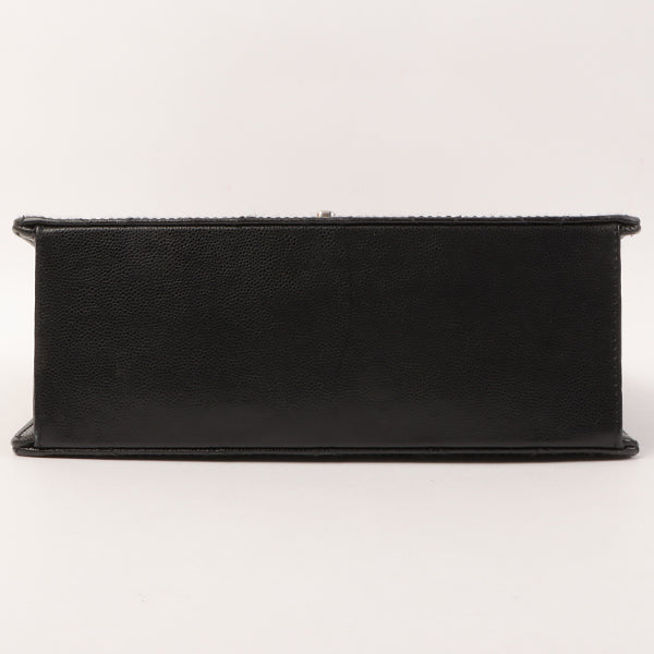 CHANEL Around 1998 Made Soft Caviar Skin Turn-Lock Top Handle Bag Black