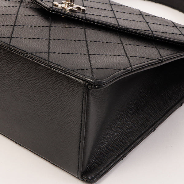 CHANEL Around 1998 Made Soft Caviar Skin Turn-Lock Top Handle Bag Black