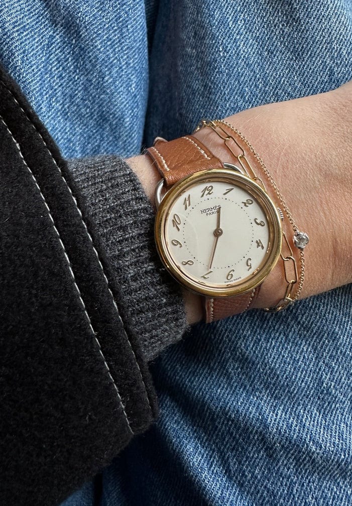 Hermès Arceau Gold Plated Watch With Tan Leather Strap