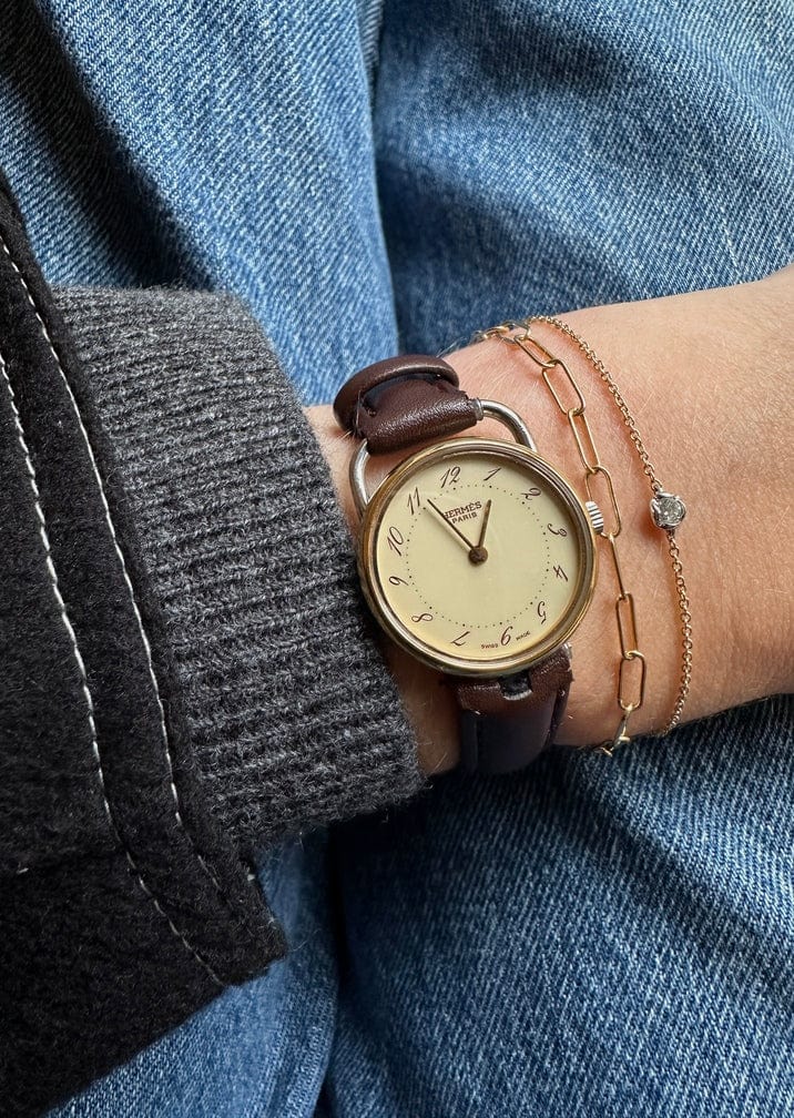 Hermès Pullman Gold Plated Watch With Brown Leather Strap