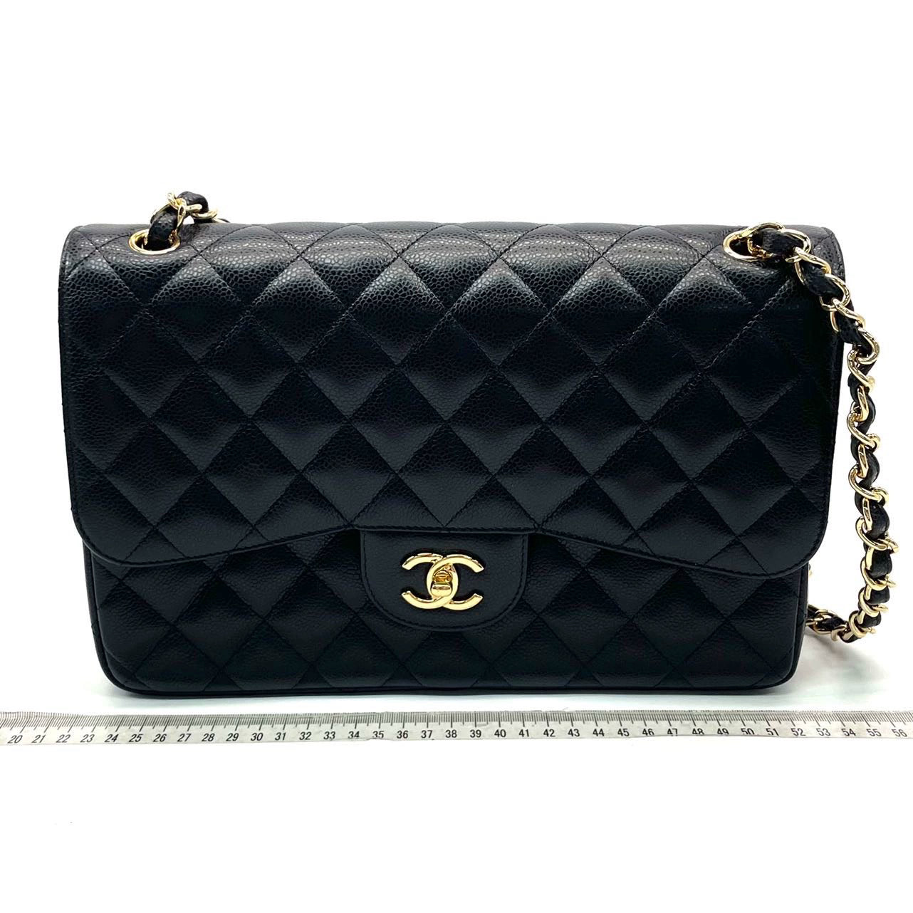 Chanel Classic Flap Jumbo Black Caviar Leather Double Flap with Gold Hardware
